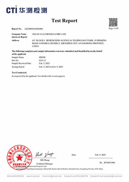 Cina Shenzhen Socay Electronics Co., Ltd. Sertifikasi